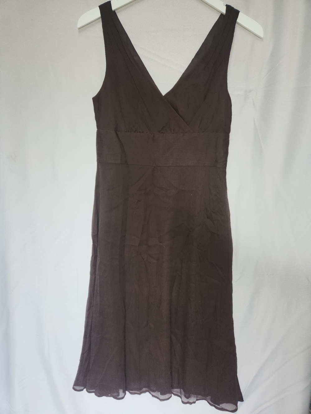 J. Crew Dark Brown Sleeveless V-Neck Dress With Chiffon Overlay Size 6